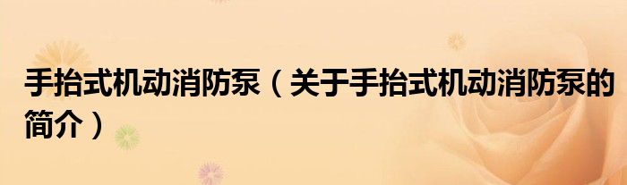 手抬式機動消防泵（關(guān)于手抬式機動消防泵的簡介）