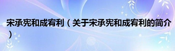 宋承憲和成宥利（關(guān)于宋承憲和成宥利的簡介）