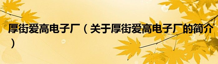 厚街愛高電子廠（關(guān)于厚街愛高電子廠的簡介）