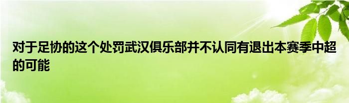 對于足協(xié)的這個(gè)處罰武漢俱樂部并不認(rèn)同有退出本賽季中超的可能