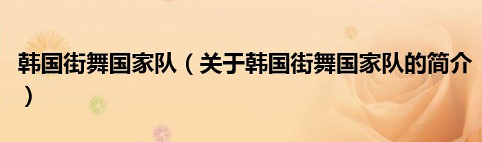 韓國(guó)街舞國(guó)家隊(duì)（關(guān)于韓國(guó)街舞國(guó)家隊(duì)的簡(jiǎn)介）