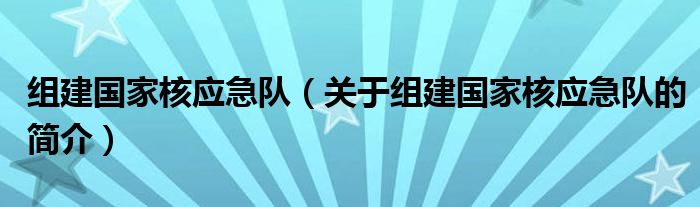 組建國家核應急隊（關于組建國家核應急隊的簡介）