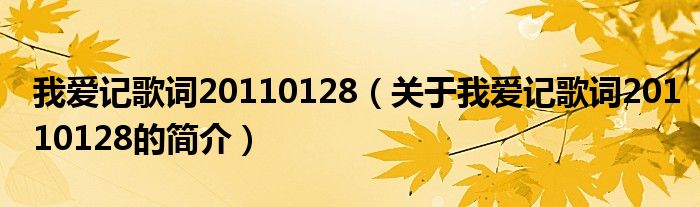 我愛記歌詞20110128（關(guān)于我愛記歌詞20110128的簡介）