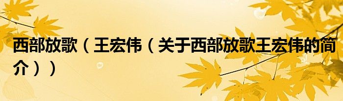 西部放歌（王宏偉（關(guān)于西部放歌王宏偉的簡(jiǎn)介））