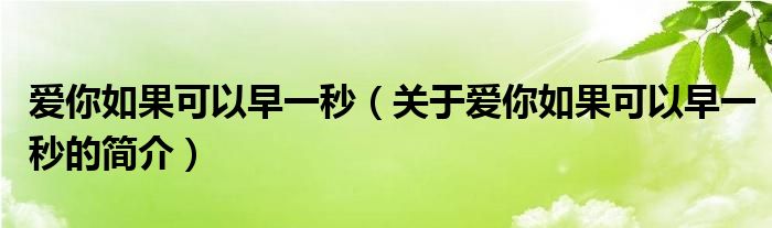 愛你如果可以早一秒（關(guān)于愛你如果可以早一秒的簡介）