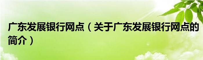 廣東發(fā)展銀行網(wǎng)點（關于廣東發(fā)展銀行網(wǎng)點的簡介）