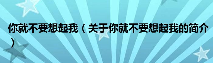 你就不要想起我（關(guān)于你就不要想起我的簡介）