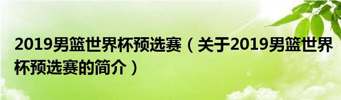 2019男籃世界杯預(yù)選賽（關(guān)于2019男籃世界杯預(yù)選賽的簡介）