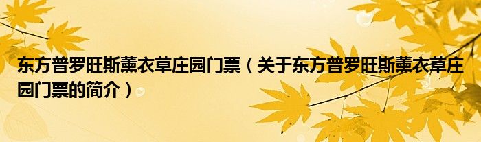 東方普羅旺斯薰衣草莊園門票（關于東方普羅旺斯薰衣草莊園門票的簡介）