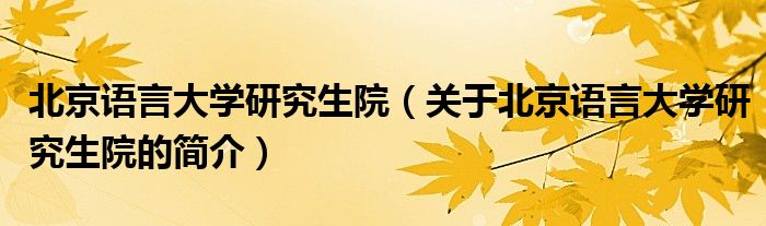 北京語言大學研究生院（關于北京語言大學研究生院的簡介）