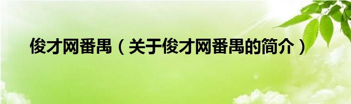 俊才網(wǎng)番禺（關(guān)于俊才網(wǎng)番禺的簡介）