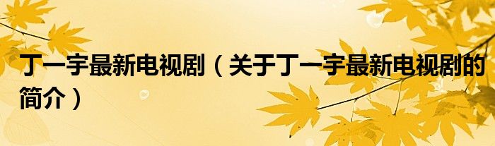 丁一宇最新電視?。P(guān)于丁一宇最新電視劇的簡(jiǎn)介）