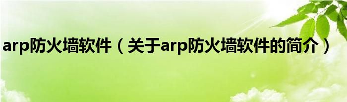 arp防火墻軟件（關(guān)于arp防火墻軟件的簡(jiǎn)介）