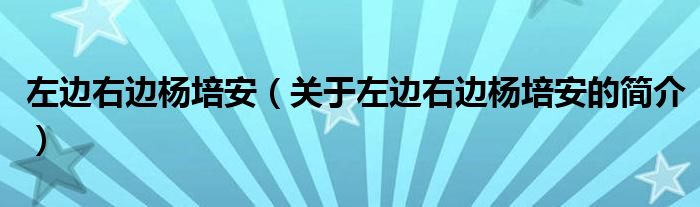 左邊右邊楊培安（關(guān)于左邊右邊楊培安的簡(jiǎn)介）