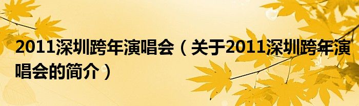 2011深圳跨年演唱會(huì)（關(guān)于2011深圳跨年演唱會(huì)的簡介）