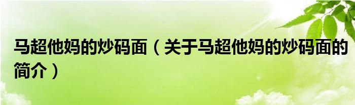 馬超他媽的炒碼面（關(guān)于馬超他媽的炒碼面的簡(jiǎn)介）