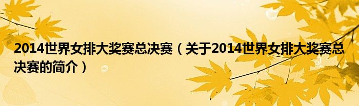 2014世界女排大獎賽總決賽（關(guān)于2014世界女排大獎賽總決賽的簡介）