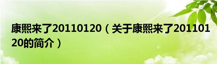 康熙來了20110120（關(guān)于康熙來了20110120的簡(jiǎn)介）