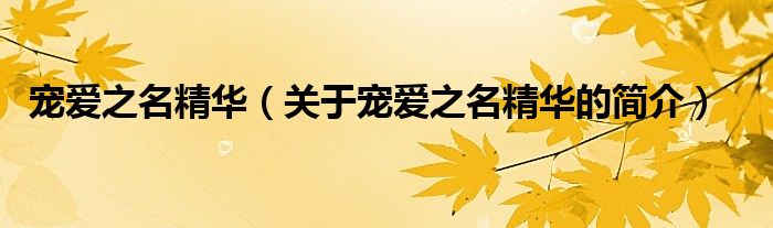 寵愛之名精華（關(guān)于寵愛之名精華的簡(jiǎn)介）