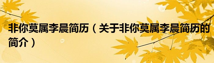 非你莫屬李晨簡歷（關(guān)于非你莫屬李晨簡歷的簡介）