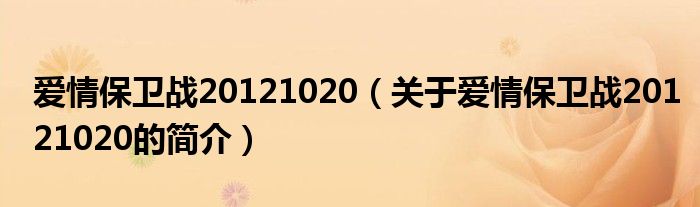 愛情保衛(wèi)戰(zhàn)20121020（關(guān)于愛情保衛(wèi)戰(zhàn)20121020的簡介）