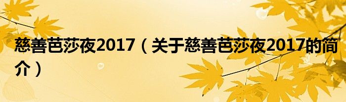 慈善芭莎夜2017（關(guān)于慈善芭莎夜2017的簡介）