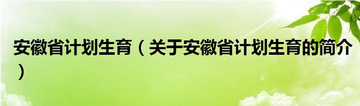 安徽省計劃生育（關(guān)于安徽省計劃生育的簡介）