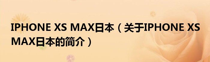 IPHONE XS MAX日本（關(guān)于IPHONE XS MAX日本的簡(jiǎn)介）