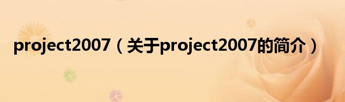 project2007（關(guān)于project2007的簡介）