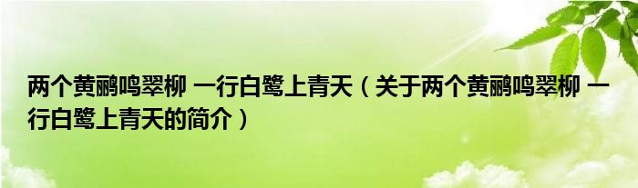 兩個(gè)黃鸝鳴翠柳 一行白鷺上青天（關(guān)于兩個(gè)黃鸝鳴翠柳 一行白鷺上青天的簡(jiǎn)介）