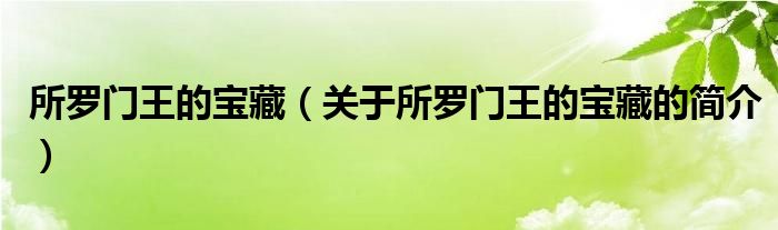 所羅門王的寶藏（關于所羅門王的寶藏的簡介）