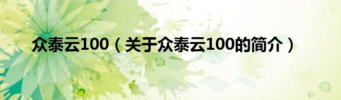 眾泰云100（關(guān)于眾泰云100的簡介）