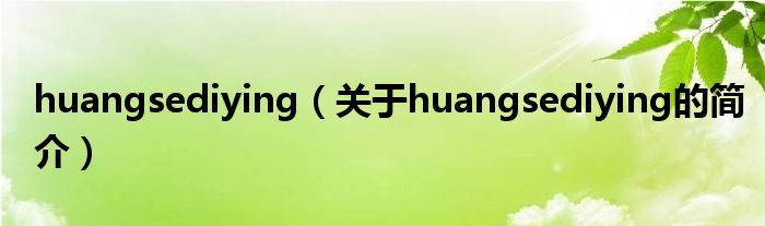 huangsediying（關(guān)于huangsediying的簡介）