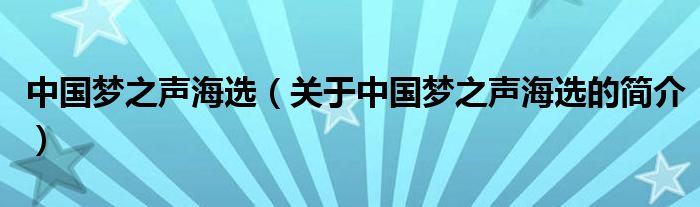 中國夢之聲海選（關于中國夢之聲海選的簡介）