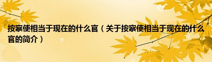 按察使相當(dāng)于現(xiàn)在的什么官（關(guān)于按察使相當(dāng)于現(xiàn)在的什么官的簡(jiǎn)介）