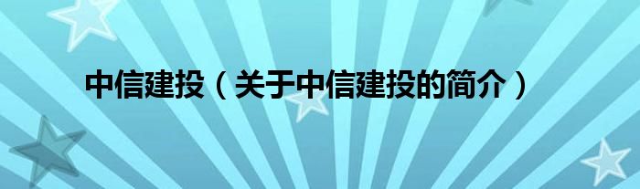 中信建投（關于中信建投的簡介）