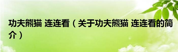 功夫熊貓 連連看（關(guān)于功夫熊貓 連連看的簡介）