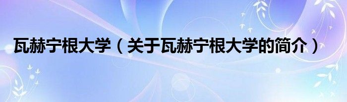 瓦赫寧根大學(xué)（關(guān)于瓦赫寧根大學(xué)的簡介）