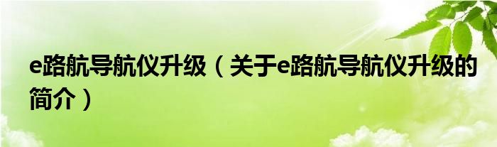 e路航導航儀升級（關(guān)于e路航導航儀升級的簡介）