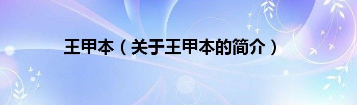 王甲本（關(guān)于王甲本的簡(jiǎn)介）