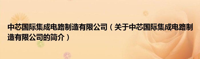 中芯國際集成電路制造有限公司（關(guān)于中芯國際集成電路制造有限公司的簡介）