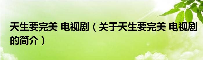 天生要完美 電視?。P(guān)于天生要完美 電視劇的簡介）