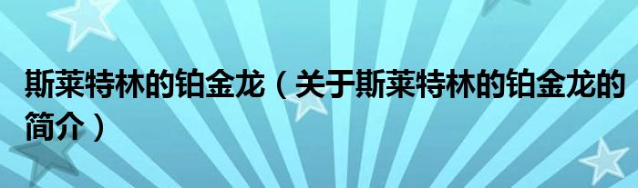 斯萊特林的鉑金龍（關(guān)于斯萊特林的鉑金龍的簡(jiǎn)介）