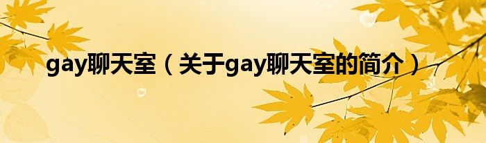 gay聊天室（關于gay聊天室的簡介）