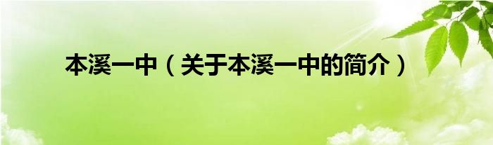 本溪一中（關(guān)于本溪一中的簡介）