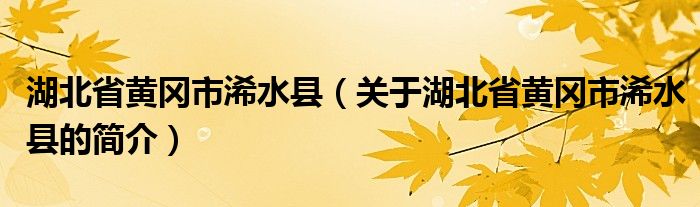 湖北省黃岡市浠水縣（關于湖北省黃岡市浠水縣的簡介）