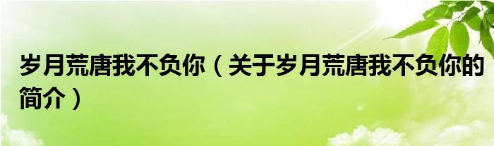 歲月荒唐我不負你（關(guān)于歲月荒唐我不負你的簡介）