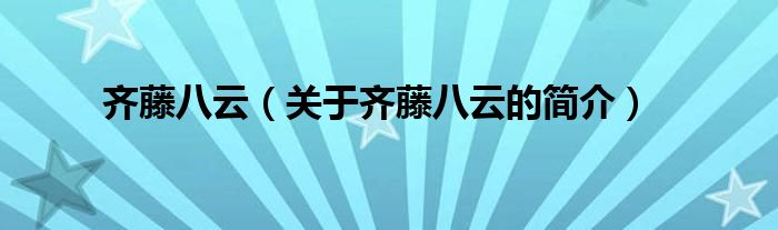 齊藤八云（關(guān)于齊藤八云的簡(jiǎn)介）