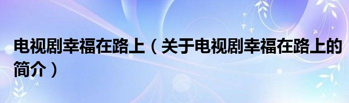 電視劇幸福在路上（關于電視劇幸福在路上的簡介）