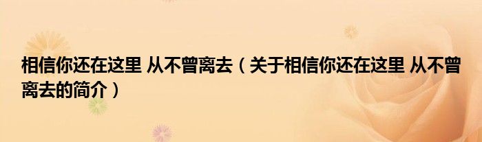 相信你還在這里 從不曾離去（關(guān)于相信你還在這里 從不曾離去的簡(jiǎn)介）